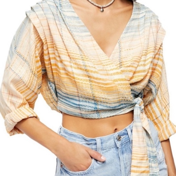 Free People Plaid Boho Crop Blouse Size M - Picture 16 of 16